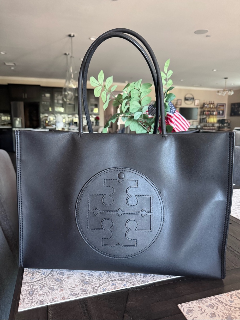 Tory Burch Black Leather Logo Tote